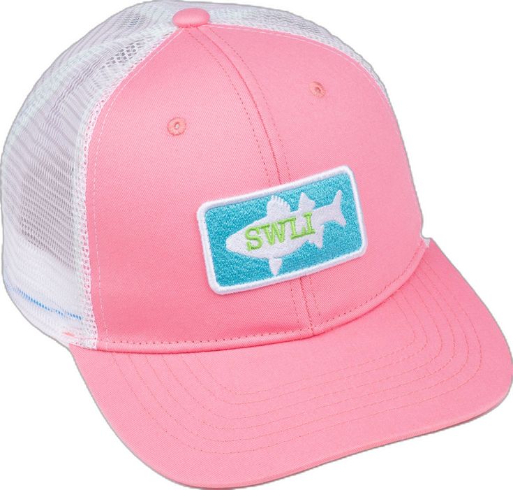 Spring Cotton Hat With Logo Patch, Pink Cotton Sports Hat, Casual Pink Hats With Logo Patch, Flat Brim Hats With Logo Patch For Spring, Pink Cotton Trucker Hat With Flat Bill, Spring Outdoor Hat With Embroidered Logo, Curved Brim Hats With Logo Patch For Summer, Summer Hats With Logo Patch And Curved Brim, Curved Brim Summer Hats With Logo Patch