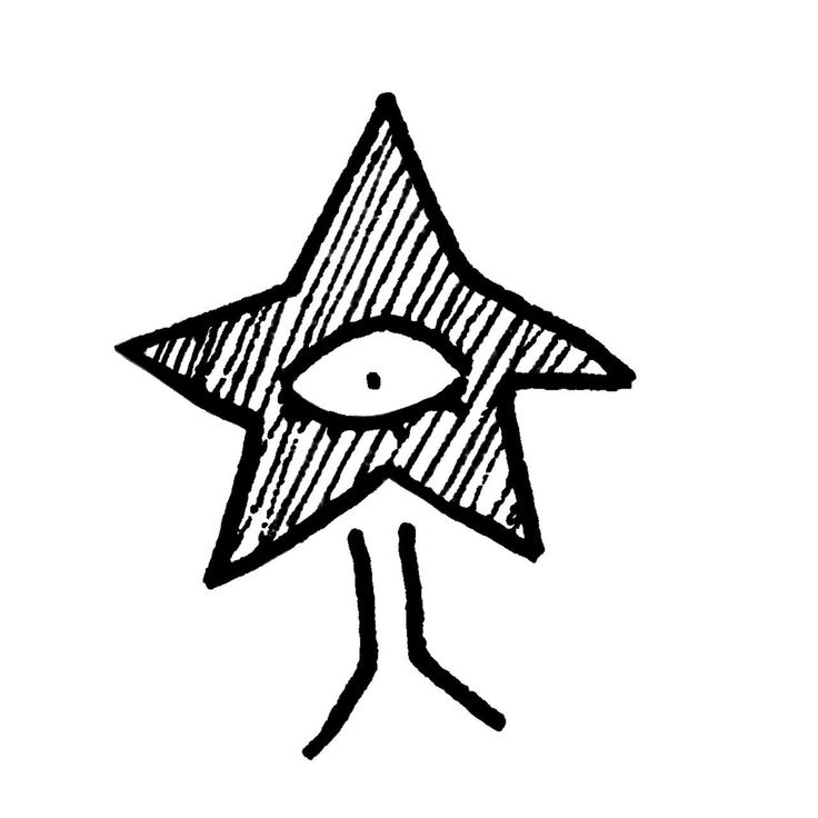 a black and white drawing of a star with an eye