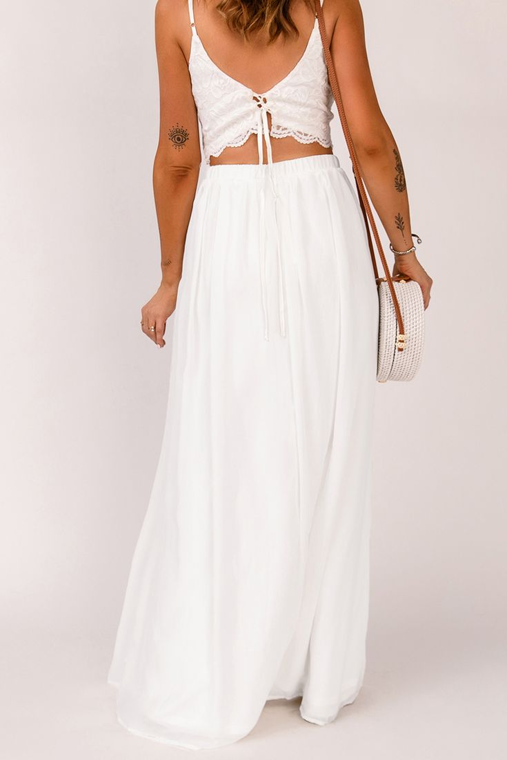 White High Waist Maxi Skirt with Split High Waist Maxi Skirt, Split Maxi Skirt, Flowy Maxi Skirts, White Maxi Skirts, High Waisted Maxi Skirt, Split Dress, White Maxi, White Skirt, Princess Style