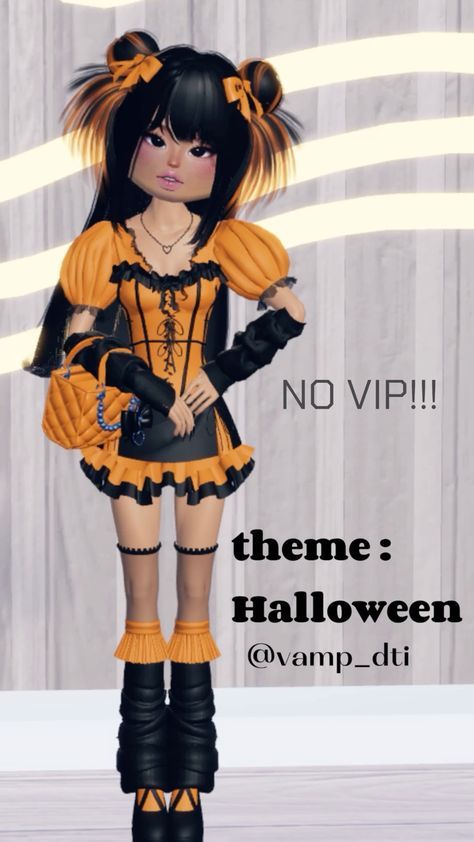 a cartoon girl dressed in black and orange is posing for the camera with her hands on her hips