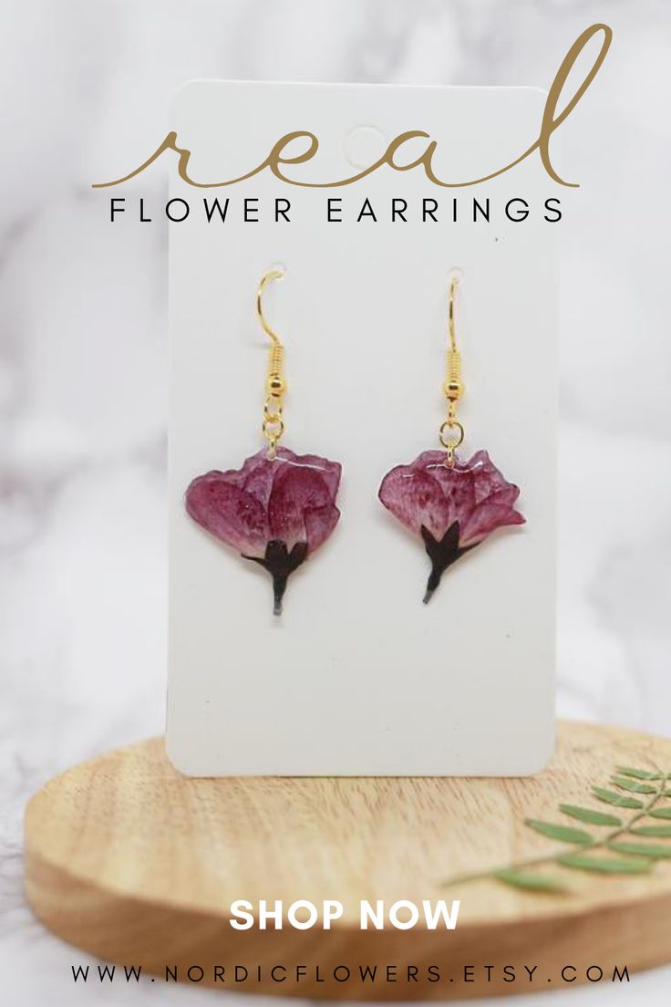 earrings made out of real flowers. Flower lover gift Pink Black Background, Summer Fits Aesthetic, Aesthetic Pink Wallpaper, Jewelry Accessories Aesthetic, Pink Jasmine, Lavender Cream, Real Flower Earrings, Pink Flower Earrings, Floral Aesthetic