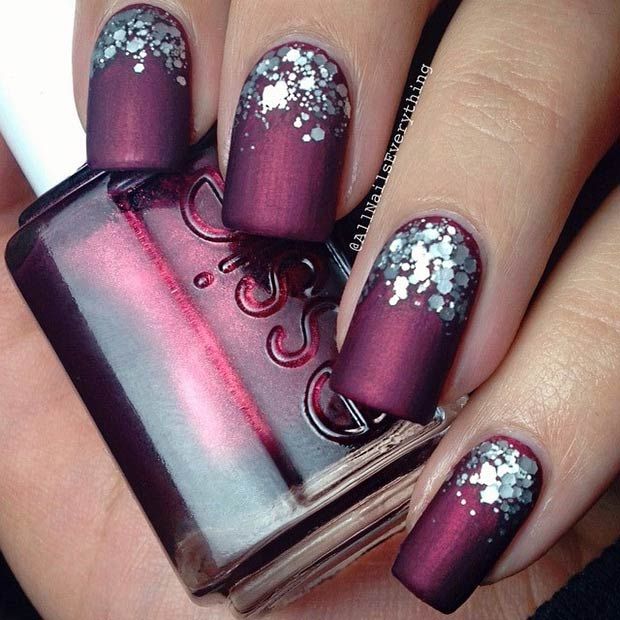 Burgundy Matte Nail Design Burgundy Matte Nails, Trendy Nail Art Designs, Matte Nails Design, Pretty Nail Art Designs, Burgundy Nails, Purple And Silver, Nail Art Wedding, Metallic Nails, Pretty Nail Art