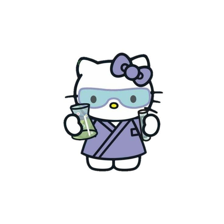 a hello kitty holding a glass with a drink in it's hand and wearing goggles