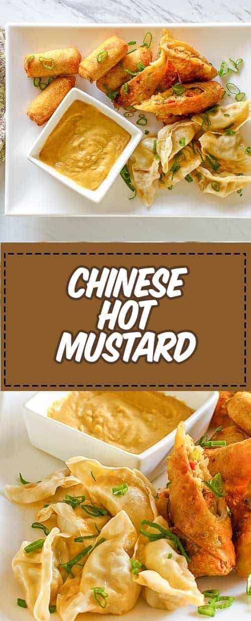 two plates with different types of food on them and the words chinese hot mustard above it