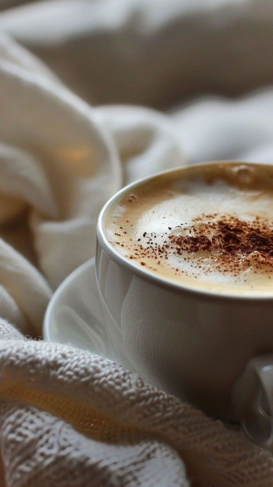 a cappuccino with cinnamon sprinkles in a white cup