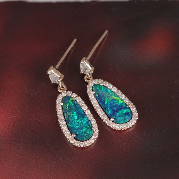 ⚫ Gorgeous Blue Opal Dangle Earrings Solid 14k Rose Gold Diamond Bridal Wedding Jewelry Adorable, Stunning Christmas Day Gift For Her ⚫ These earrings are made with natural opals & diamonds in solid 14k rose gold, ⚫ Solid 14k Rose Gold Blue Opal Earrings Pave Diamond Jewelry ⚫ Opal Earrings, Gold Earrings, Diamond Earrings, Fine Jewelry, Everyday Jewelry ⚫ Special customize for mother's day, Anniversary, Birthday Gift, Valentine, Mother's Day Christmas. ⚫ Item Details: Gross Wt:- 2.12 gm 14k Ros Bridal Dangle Earrings, Ear Wrap Earrings, Rose Gold Wedding Jewelry, Blue Opal Earrings, Diamond Chandelier Earrings, Pave Diamond Jewelry, Jewelry Gallery, Engagement Earrings, Gold Wedding Jewelry