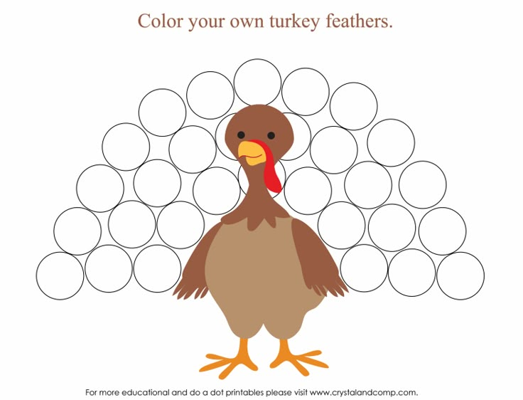 a turkey that is standing in front of some circles with the words color your own turkey feathers