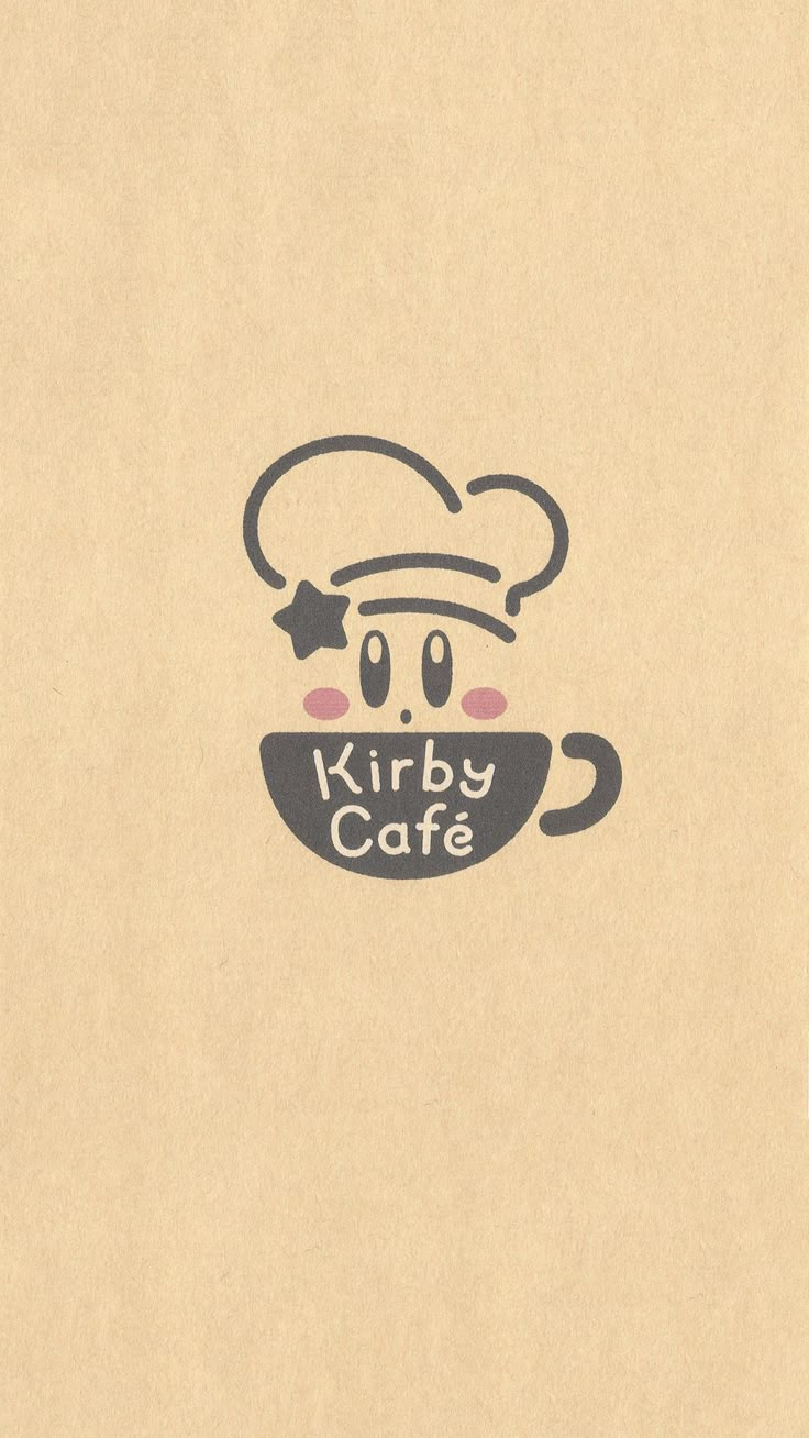 a cartoon character holding a coffee cup with the words kryby cafe on it