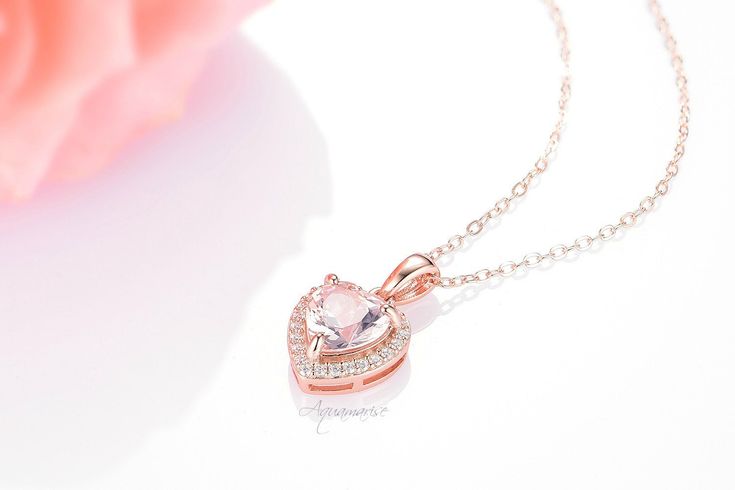 Beautiful Heart-Shaped Morganite Pendant Necklace ►Base Metal: Sterling Silver (925) ►Plating: 14K Rose Gold ►Accented with simulated diamonds (CZ) Center Stone: Morganite Shape: Heart Gemstone creation: Lab-Created Measurements: 9.0 mm Carat Weight: 1.8 ct. (approx.) Hardness: 8 (Mohs scale) ►Matching earrings can be purchased at: https://www.etsy.com/listing/628901014/14k-rose-gold-natural-pink-morganite?ref=listings_manager_grid ►Please be aware that plated jewelry can wear off over time, if Fine Jewelry Heart Pendant For Wedding, Elegant Heart Cut Jewelry For Anniversary, Heart Cut Necklace For Wedding And Valentine's Day, Valentine's Day Wedding Necklace Heart Cut, Heart-shaped Diamond Cut Jewelry For Wedding, Heart-shaped Diamond Cut Wedding Jewelry, Heart-shaped Fine Jewelry For Wedding, Elegant Heart Cut Jewelry For Wedding, Elegant Wedding Jewelry With Heart Cut