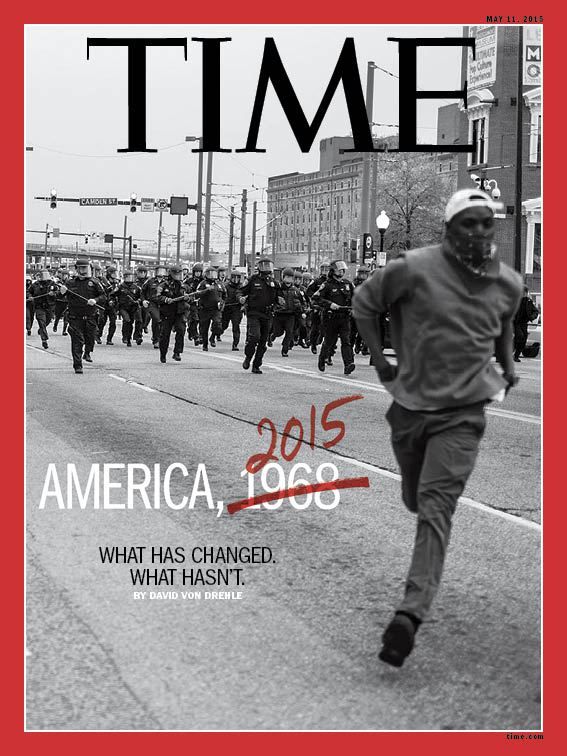 the front cover of time magazine with an image of a man running down the street