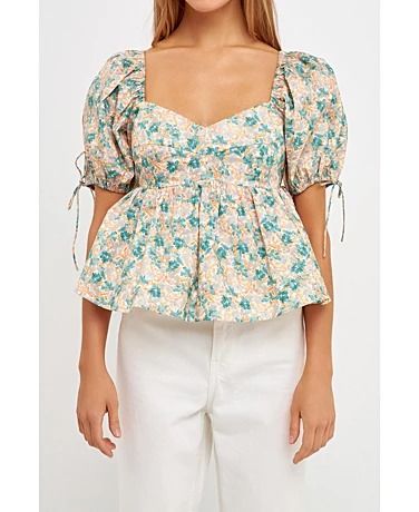 English Factory - Macy's Tops Designs For Jeans, Western Tops For Women, Cotton Short Tops, Floral Puff Sleeve Top, Cotton Tops Designs, Crop Top Designs, Fashion Top Outfits, Fancy Tops, English Factory