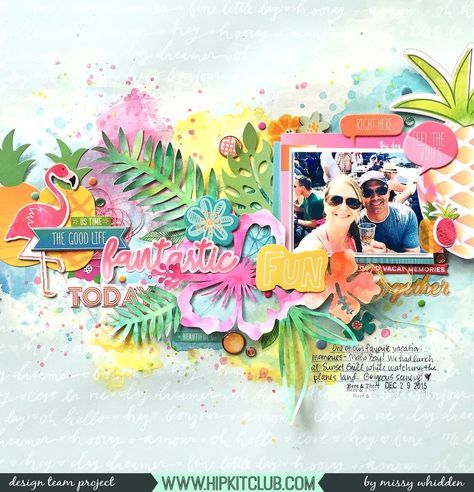 a scrapbook page with the words, tropical fun and photoshopped into it