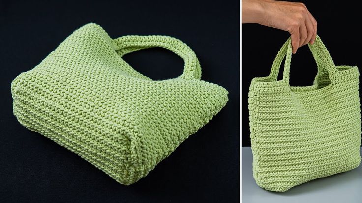 two pictures side by side one has a green bag and the other has a handbag