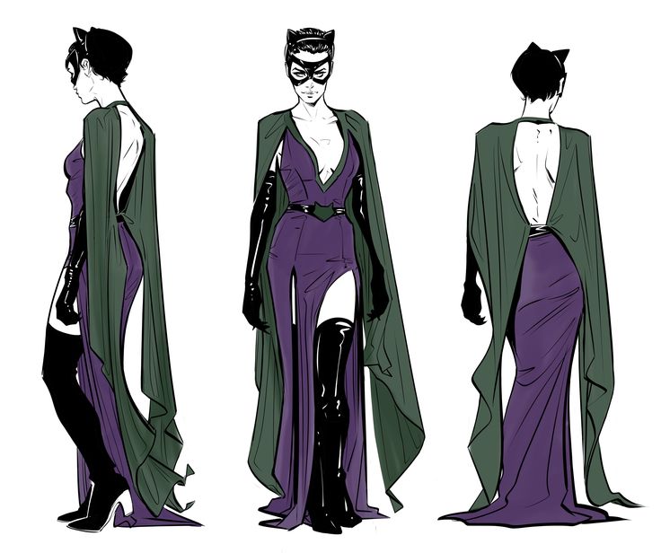 three different views of the catwoman costume from batman's animated tv series, which is