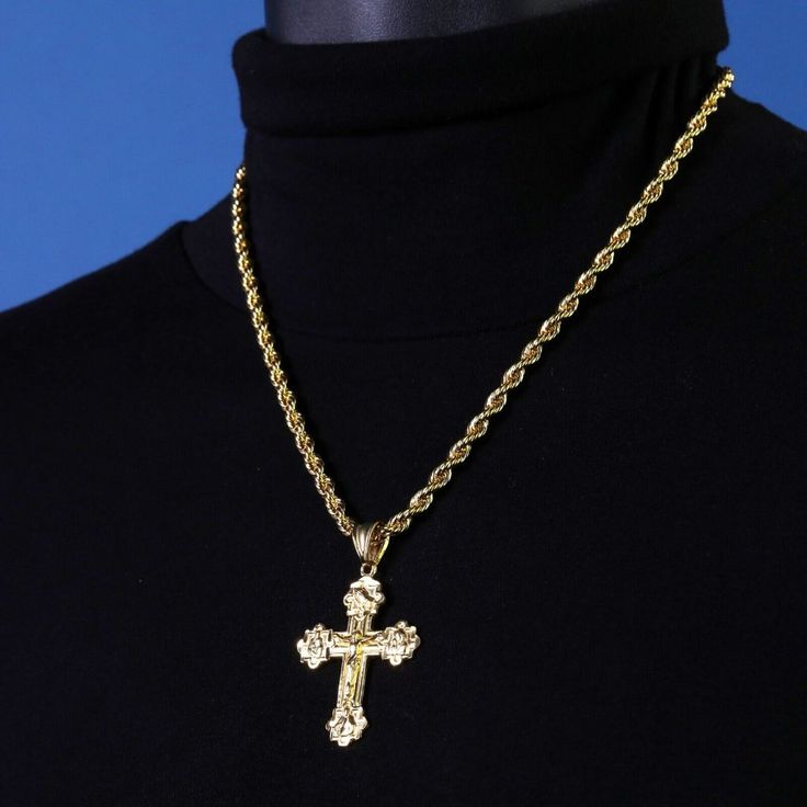 - Brand New Necklace + Pendant - Real 14k Gold-Plated - 20" Rope Necklace - High Quality, Will Not Tarnish - Reasonable Offers Accepted Classic Diamond Cut Crucifix Necklaces, Classic Diamond Cut Crucifix Necklace, Yellow Gold Plated Crucifix Jewelry, Gold Crucifix Jewelry Stamped 14k, 14k Yellow Gold Crucifix Jewelry, Yellow Gold Cross Jewelry With Figaro Chain, Yellow Gold Crucifix Necklace With Diamond Cut, 14k Gold Stamped Crucifix Jewelry For Anniversary, 14k Gold Crucifix Necklace With Diamond Cut