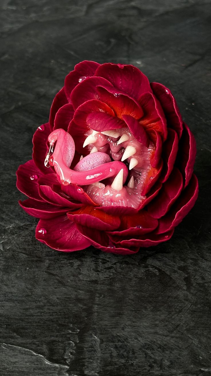 Brooch/pendant carnivorous flower peony Carnivorous Flower, Lips Pin, Alternative Earrings, Flower Peony, Blossom Jewelry, Teeth Jewelry, Fruit Jewelry, Tongue Piercing, Tea Lovers Gift