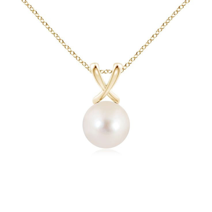 The Freshwater cultured pearl is linked to a unique cross V bale. This simple and classic solitaire pendant is crafted in 14k yellow gold. Elegant Cross-shaped Pearl Pendant Necklace, Elegant Cross-shaped Pearl Necklace With Charm, Akoya Pearls, Solitaire Pendant, Cultured Pearls, Pearl Pendant, Fresh Water, Freshwater Pearls, Pearl Necklace