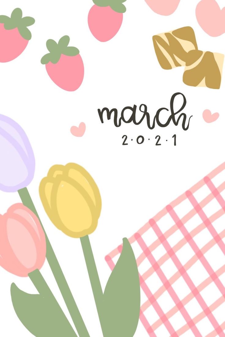 the march calendar with flowers and hearts