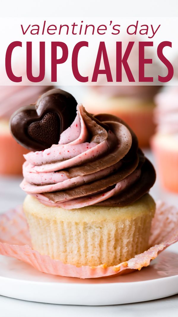 valentine's day cupcakes on a plate with pink frosting