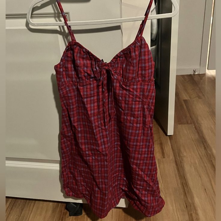 Nwt Red Plaid Wild Fable Mini Dress Casual Red Cotton Dress, Red Casual Mini Sundress, Casual Red Mini Sundress, Red Sundress For Picnic, Red Spring Dress With Tie Straps, Red Cotton Mini Sundress, Red Mini Dress For Picnic, Red Spaghetti Strap Dress For Daywear, Red Cotton Sundress Mini Dress