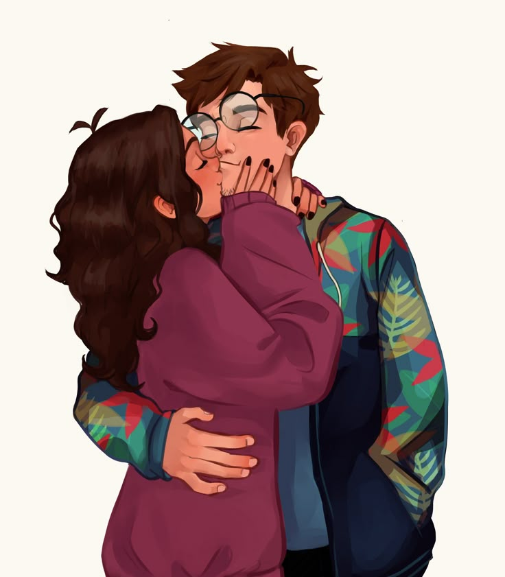 two people are hugging each other and one is wearing glasses