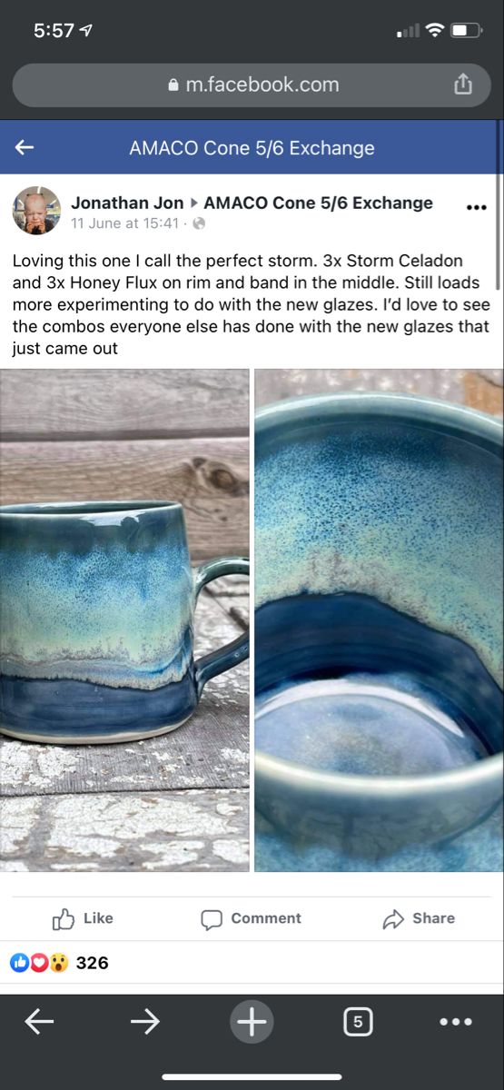 an instagram with two pictures of blue pottery