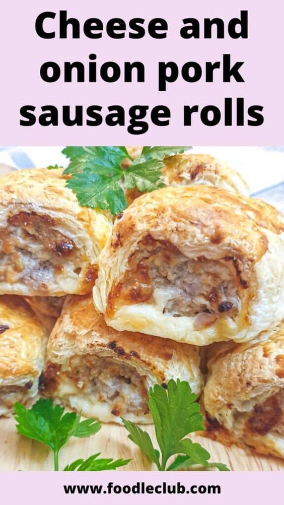 cheese and onion pork sausage rolls with parsley on top