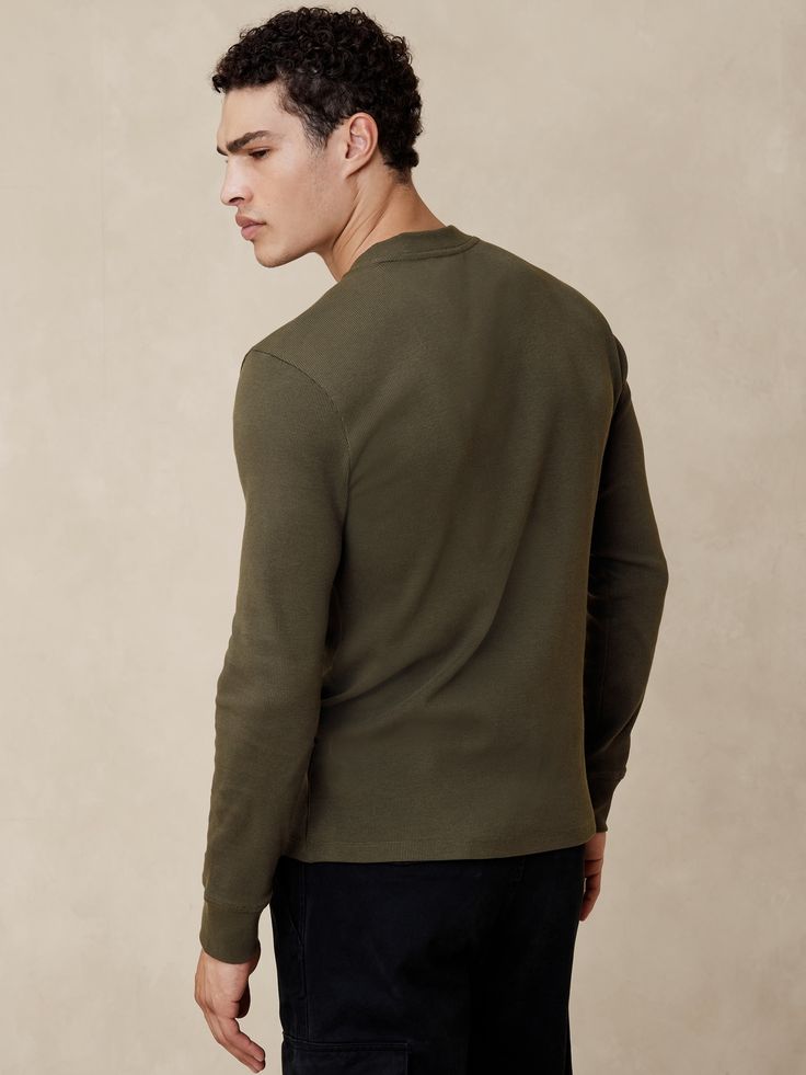 Slim Mini Ribbed Shirt | Banana Republic Factory Classic Crew Neck Long Sleeve Top For Spring, Cotton Long Sleeve Henley With Ribbed Cuffs, Long Sleeve Cotton Henley With Ribbed Cuffs, Classic Long Sleeve Henley With Ribbed Collar, Relaxed Fit Crew Neck Henley For Layering, Classic Long Sleeve Henley For Spring, Ribbed Cotton Crew Neck Long Sleeve Top, Classic Crew Neck Long Sleeve Top For Fall, Cotton Ribbed Crew Neck Long Sleeve Top