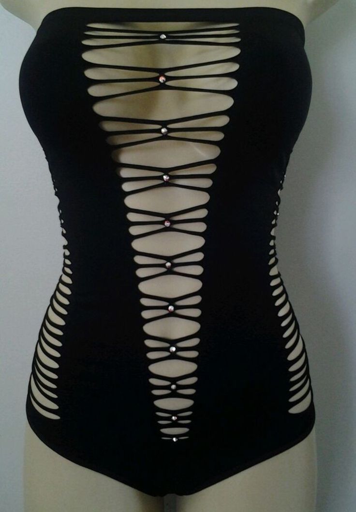 ༻⚜༺ ❤️ ༻⚜༺ Black Cut-Out Swimsuit w| Rhinestones ༻⚜༺ ❤️ ༻⚜༺ Striper Outfits, Cut Shirt Designs, Diy Cut Shirts, Dancers Outfit, Diy Vetement, Kleidung Diy, Grunge Style, Rave Outfits, Edgy Outfits