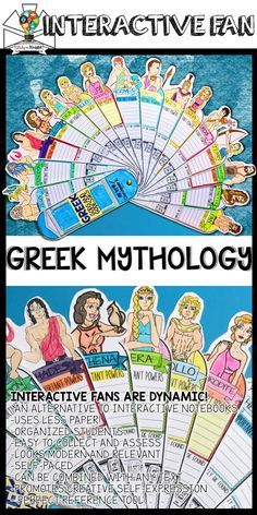 an interactive game for greek mythology with pictures of people on it and the words,