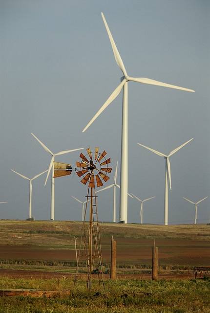 windmills and wind mills in an open field