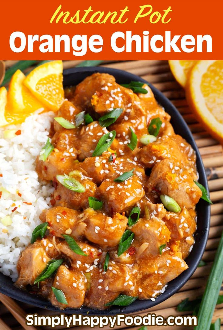 orange chicken with rice and garnish on a plate