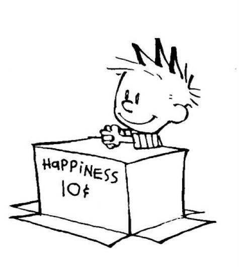 a black and white drawing of a boy in a box with the words happiness on it