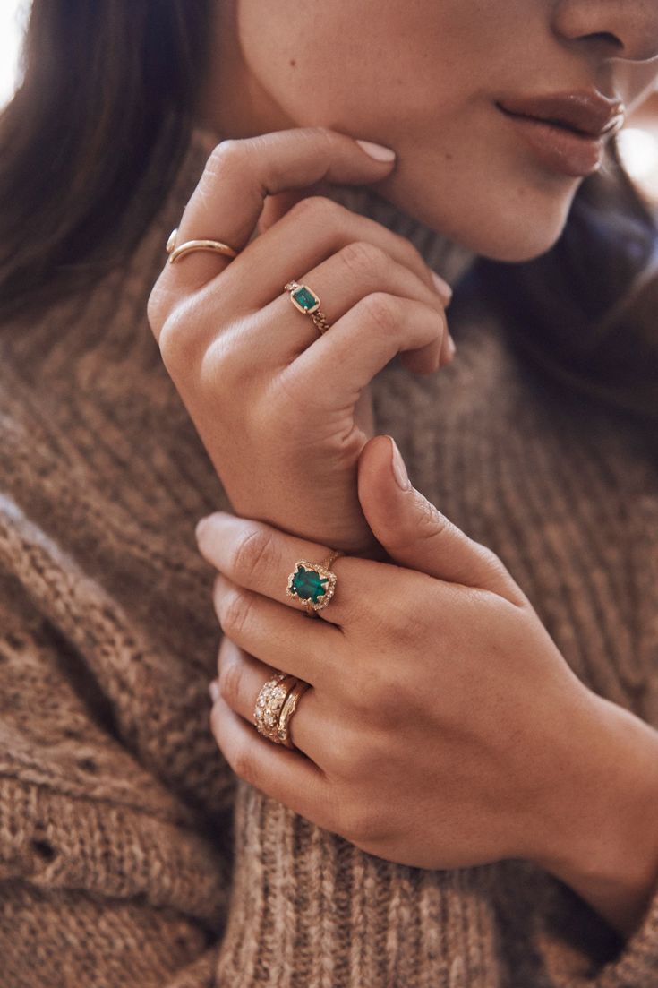 14k solid gold chain ring with a bezel set emerald cut Colombian Emerald center. The Queen Cuban ring is made for the goddess that loves a statement. Emerald Cut Emerald Ring, Cuban Ring, Queen Rings, Solid Gold Chains, Colombian Emeralds, Ruby Sapphire, Hand Chain, Aquamarine Blue, Lifestyle Clothing