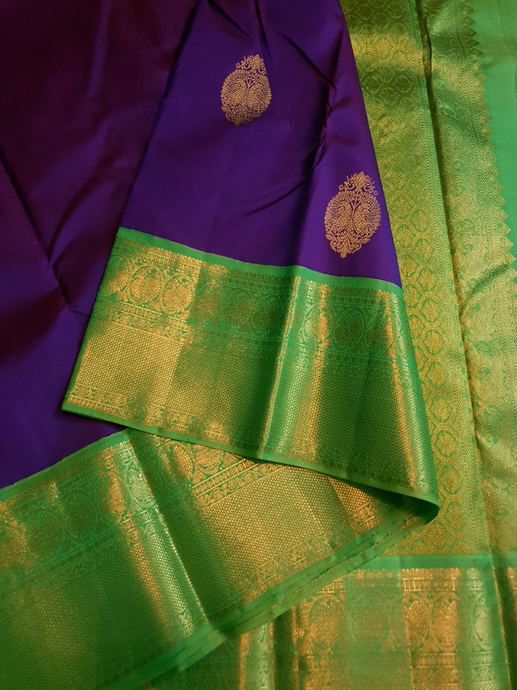 Purple With Green Saree, Green With Purple Silk Saree, Green Pattu Saree, Purple Kanjivaram Saree Silk, Purple Kanchipuram Saree, Purple Katan Silk Saree, Saree Heavy, Pattu Silk Saree, Saree Beautiful