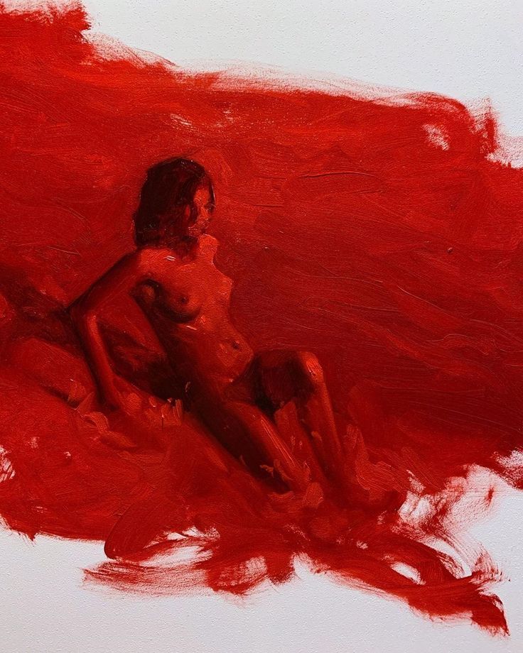 a painting of a naked woman sitting on the ground with red paint all over her body