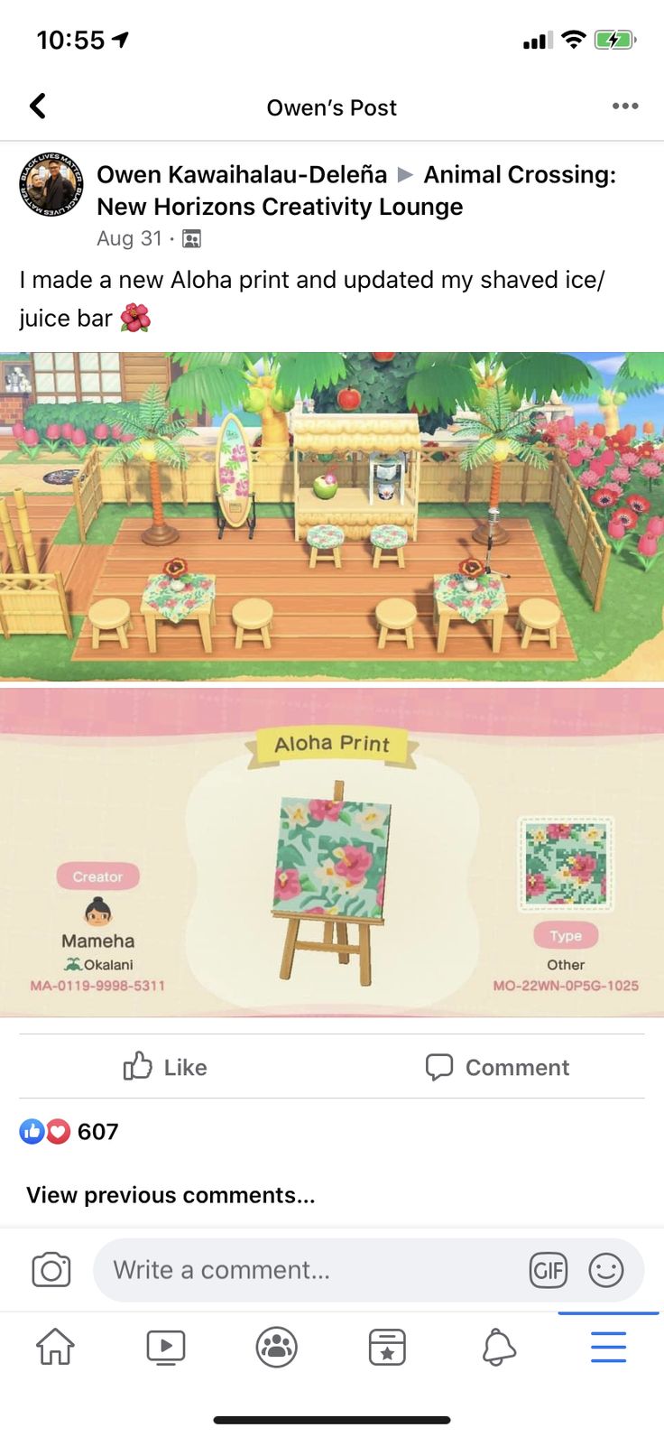 an image of the animal crossing game being viewed on facebook, and then posted to someone else