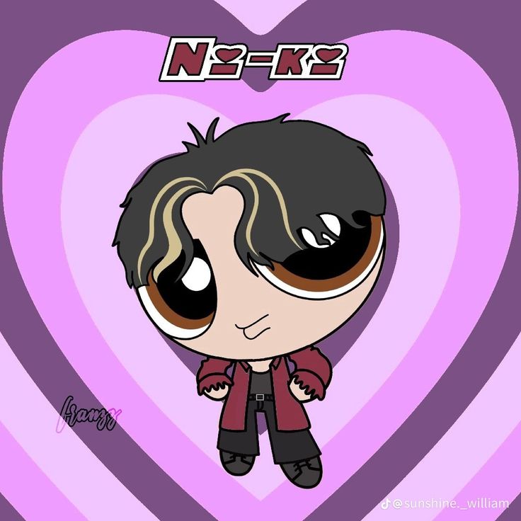 an image of a cartoon character in front of a heart shaped background with the name ne - k2 on it