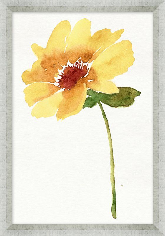 a watercolor painting of a yellow flower