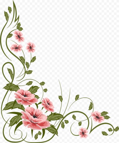 pink flowers with green leaves on transparent background