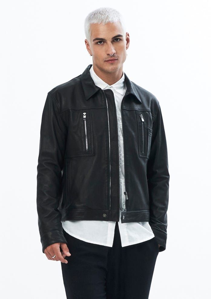 A sleek update to our all-time bestselling leather jackets, the Sergeant Jacket is crafted from supple sheepskin with nickel hardware and a slim, slightly cropped fit. — Center zipper closure— Zipper pockets on torso — Nickel zipper, belt buckles, and snap details on body— 100% sheep leatherSIZE + FIT— Slightly cropped fitted jacket — Long fitted sleeves— Fits true to size; if between sizes, size up — Model is 6’0 and wearing a size MCARE— Specialty leather clean Leather Cleaning, Workout Jacket, Zipper Pocket, Belt Buckles, Sleek, Bomber Jacket, Zipper, Leather Jacket, How To Wear