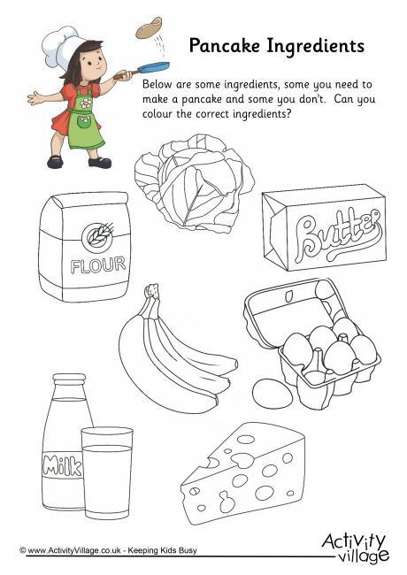 an activity sheet for children to learn how to make pancakes and other breakfast foods with pictures