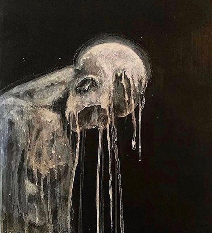 an image of a black and white painting with icicles hanging from it's head