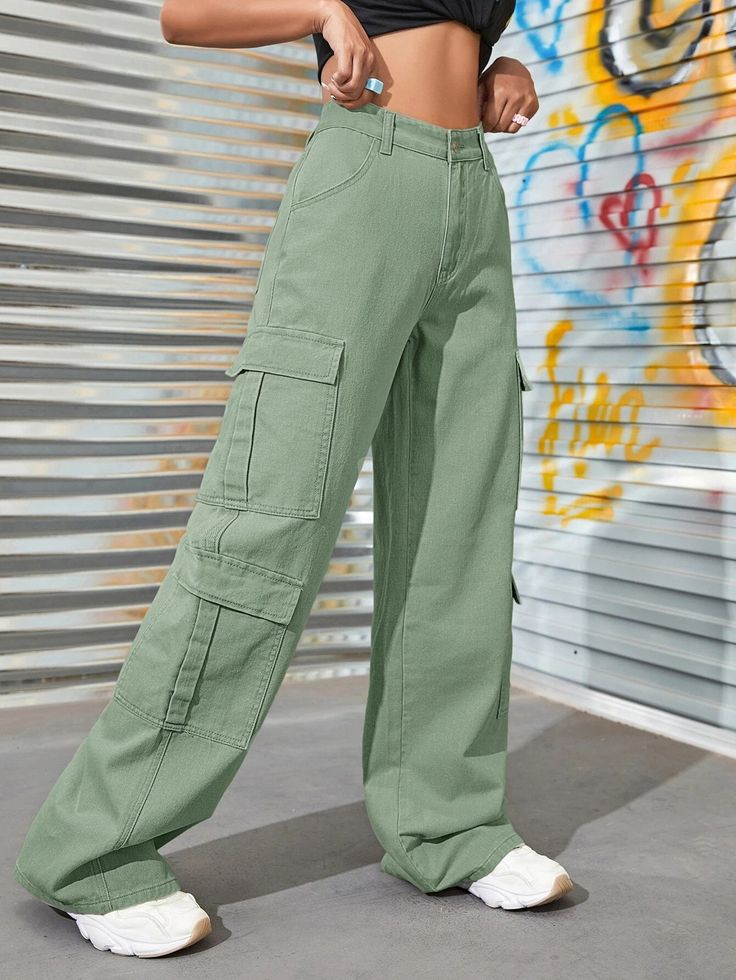 Step into fashion-forward territory with our Zipper Fly Flap Pocket Jeans. These cargo pants combine the timeless appeal of denim with a contemporary wide-leg silhouette. The zipper fly closure offers a seamless fit, while the flap pockets provide a trendy twist. Crafted from non-stretch denim, they offer a loose, comfortable fit. Details: Pattern Type: Plain Type: Wide Leg Jeans Style: Cargo Pants Closure Type: Zipper Fly Length: Long Fit Type: Loose Fabric: Non-Stretch Material: Denim Composition: 100% Cotton Care Instructions: Machine wash, do not dry clean Size Chart (in): Size Hip Size Length Thigh Waist Size XXS 35.4 43.3 22.3 25 XS 37 43.7 23.1 26.6 S 38.6 44.1 24 28.1 M 40.2 44.5 24.9 29.7 L 42.5 45.1 26.1 32.1 XL 44.9 45.7 27.4 34.4 Flap Pocket Cargo Jeans, Flap Pocket Jeans, Celana Kargo, Style Cargo Pants, Trendy Denim, Moda Jeans, Style Cargo, Jeans Cargo, Pantalon Cargo