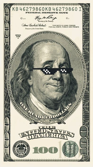 a dollar bill with the image of george washington on it's face and glasses