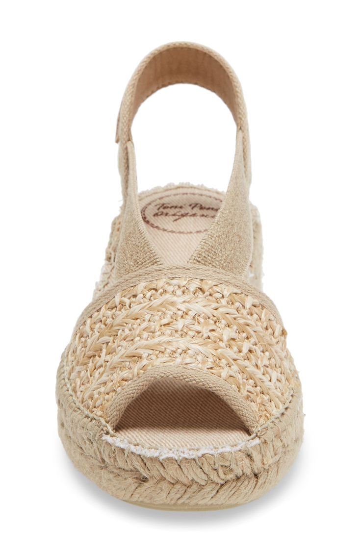 An easygoing espadrille-style sandal brings boho-chic vibes to your dress-up game with eye-catching braiding atop a comfortable, walkable heel. Textile upper and lining/synthetic sole Made in Spain Beige Woven Summer Espadrilles, Summer Beige Woven Espadrilles, Beige Straw Espadrilles For Summer Outings, Spring Beach Espadrilles With Straw Material, Spring Beach Espadrilles Made Of Straw, Spring Beach Straw Espadrilles, Open Toe Straw Espadrilles With Woven Detail, Beige Espadrilles With Woven Sole For Vacation, Vacation Beige Espadrilles With Woven Sole