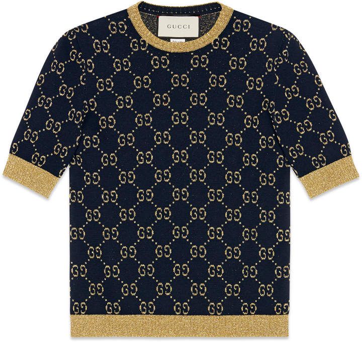 Gucci GG cotton lurex top Lurex Top, Top Azul, Gucci Shirt, Louis Vuitton Shirt, Chanel Shirt, Gold Lame, Gucci Monogram, Silk Shorts, Monogram Logo