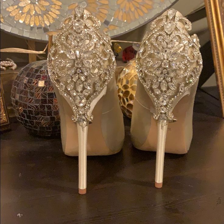 In Brand New Condition. I’m Open To Reasonable Offers . Bedazzled High Heel Wedding Heels, Elegant Bedazzled Heels With Round Toe, Elegant Bedazzled Round Toe Heels, Bedazzled High Heels For Wedding, Glamorous Wedding Shoes With 4-inch Heel For Gala, Elegant Bedazzled Heels For Wedding, Elegant Embellished Heels For Wedding, Bedazzled Closed Toe Heels For Formal Occasions, Elegant Embellished Heels With Round Toe