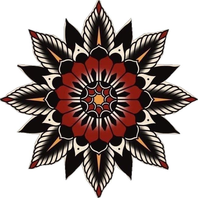 a red and black flower is shown on a white background with an orange center in the middle