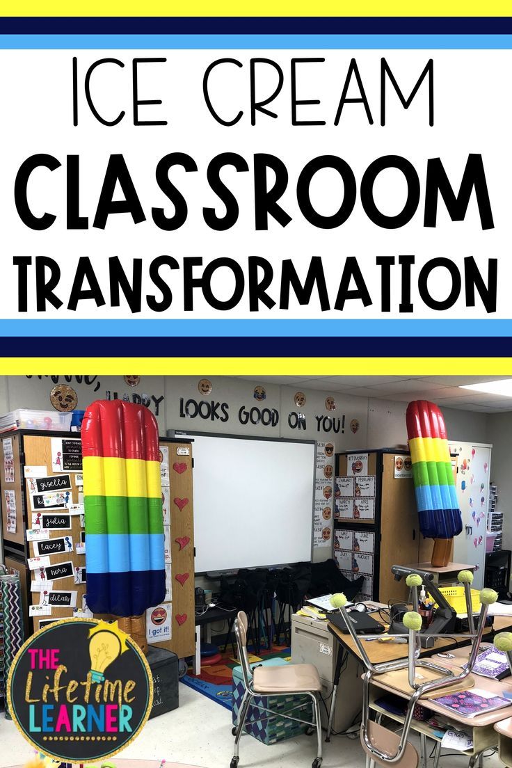 an ice cream classroom is transformed into a rainbow - themed classroom